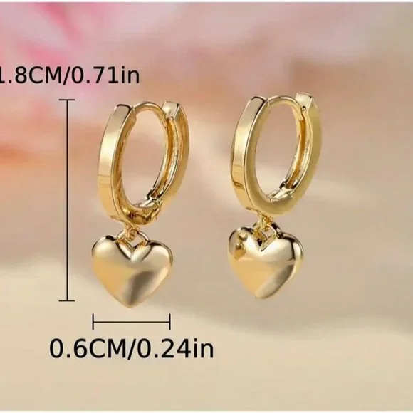 Gold Puffed Heart Earrings - Picture 3 of 6